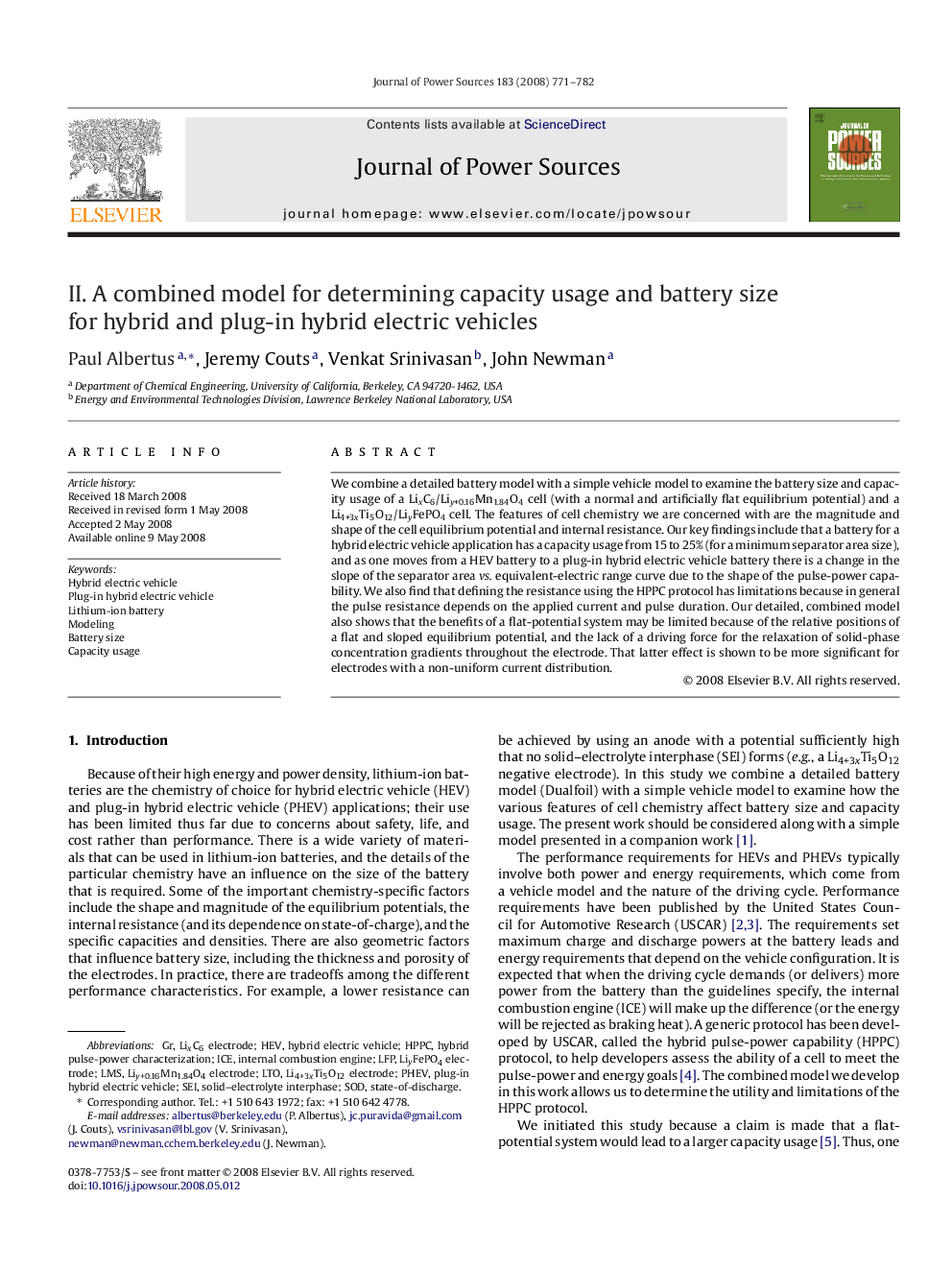 II. A combined model for determining capacity usage and battery size for hybrid and plug-in hybrid electric vehicles