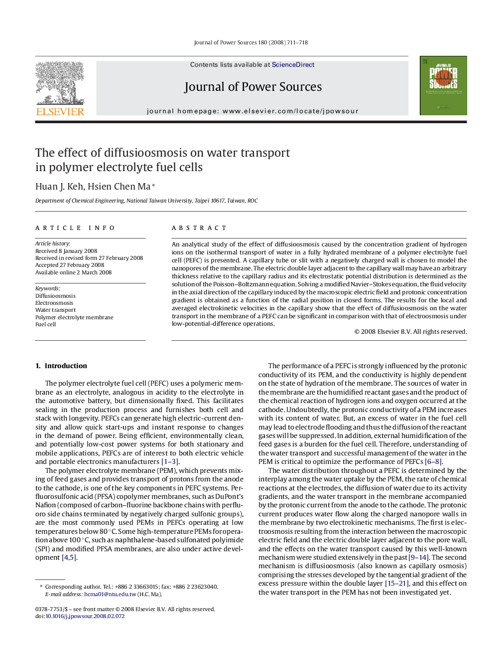 The effect of diffusioosmosis on water transport in polymer electrolyte fuel cells