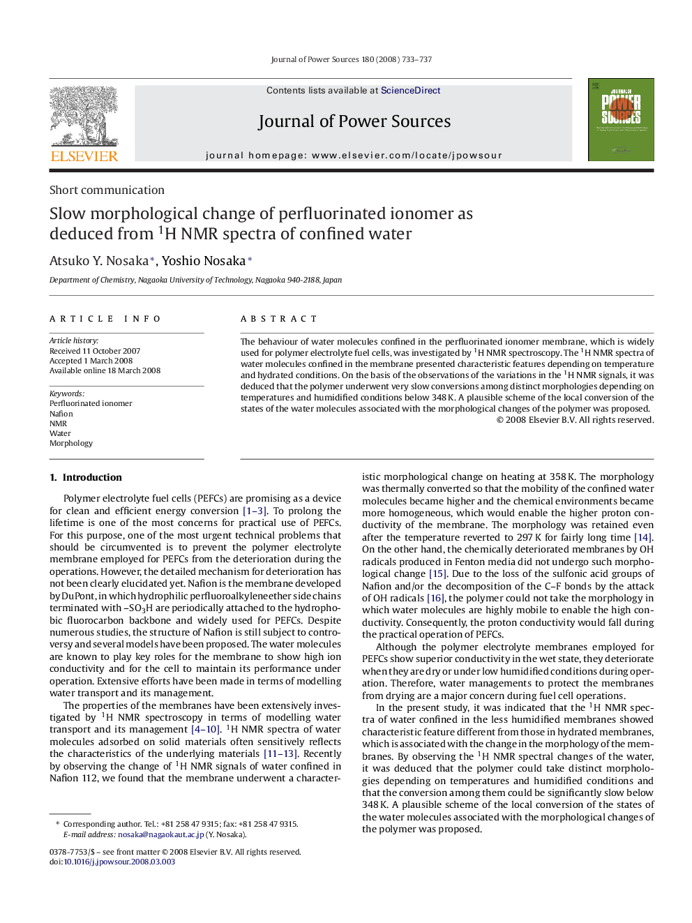 Slow morphological change of perfluorinated ionomer as deduced from 1H NMR spectra of confined water