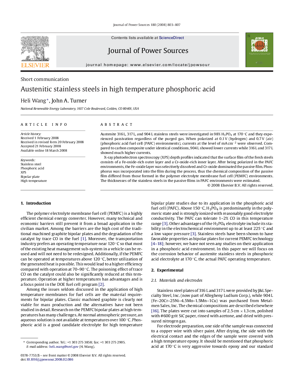 Austenitic stainless steels in high temperature phosphoric acid