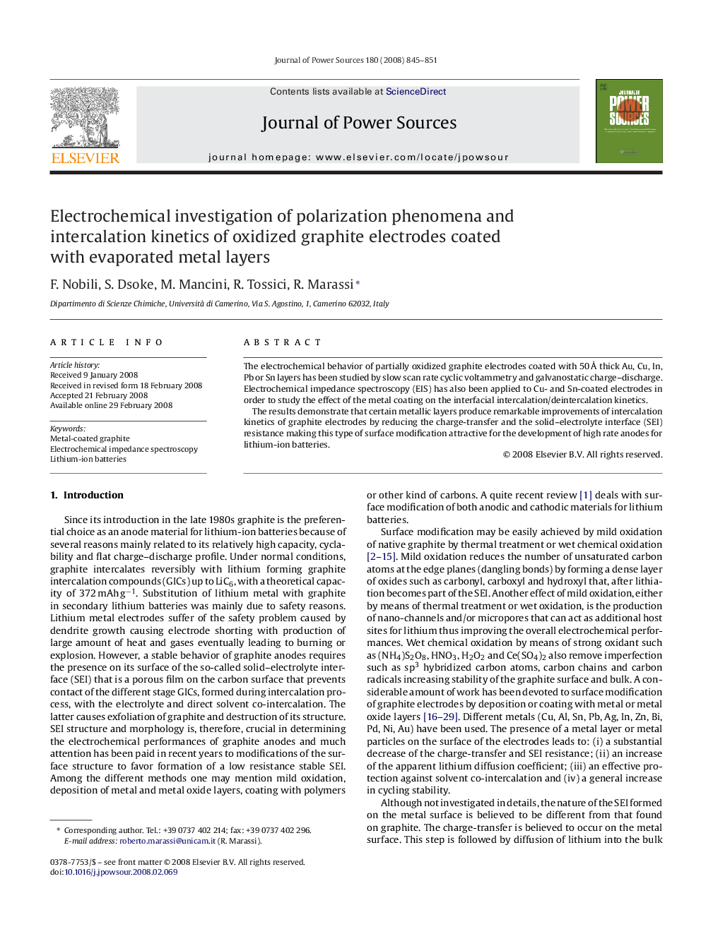 Electrochemical investigation of polarization phenomena and intercalation kinetics of oxidized graphite electrodes coated with evaporated metal layers