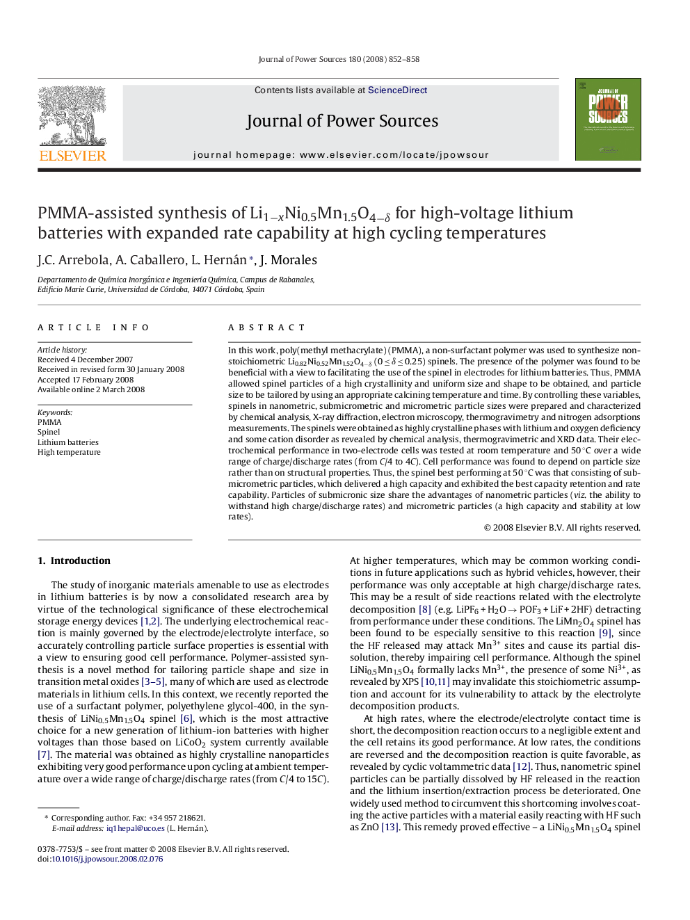 PMMA-assisted synthesis of Li1−xNi0.5Mn1.5O4−δ for high-voltage lithium batteries with expanded rate capability at high cycling temperatures