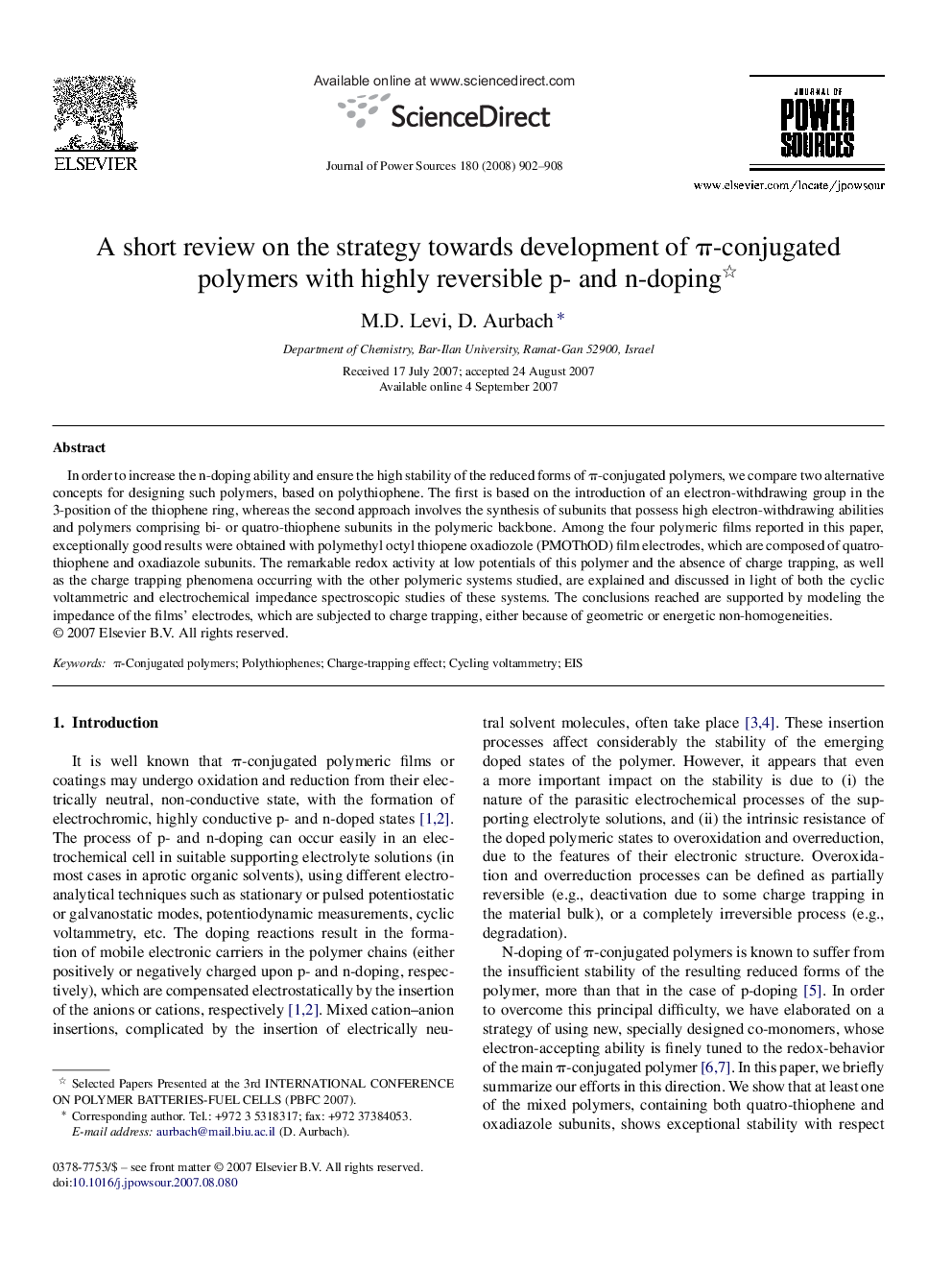 A short review on the strategy towards development of π-conjugated polymers with highly reversible p- and n-doping 