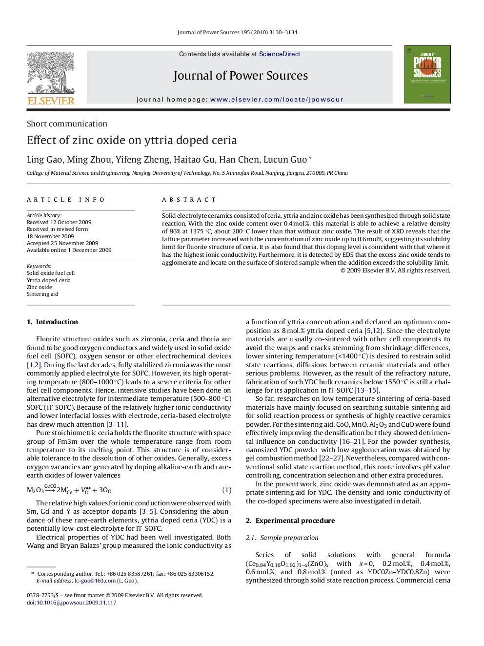 Effect of zinc oxide on yttria doped ceria