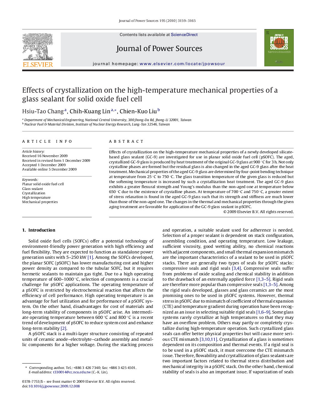 Effects of crystallization on the high-temperature mechanical properties of a glass sealant for solid oxide fuel cell