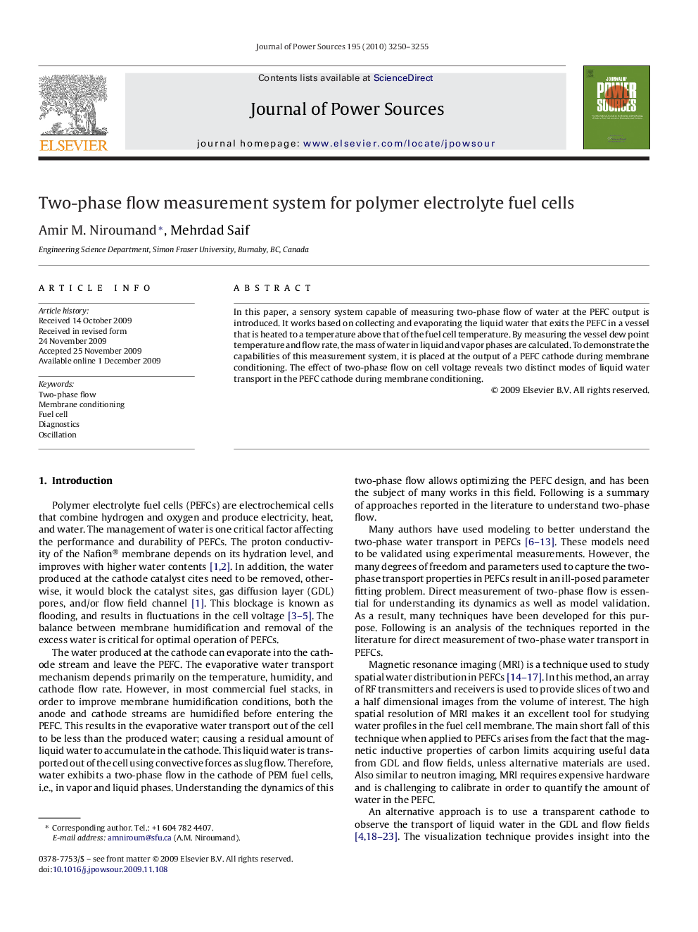 Two-phase flow measurement system for polymer electrolyte fuel cells