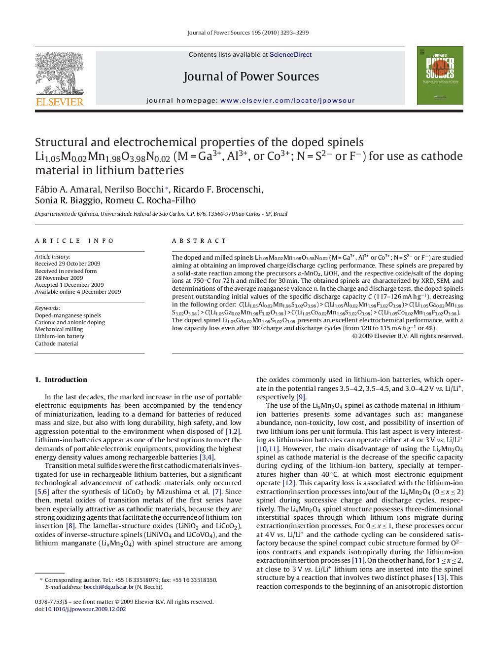 Structural and electrochemical properties of the doped spinels Li1.05M0.02Mn1.98O3.98N0.02 (M = Ga3+, Al3+, or Co3+; N = S2− or F−) for use as cathode material in lithium batteries