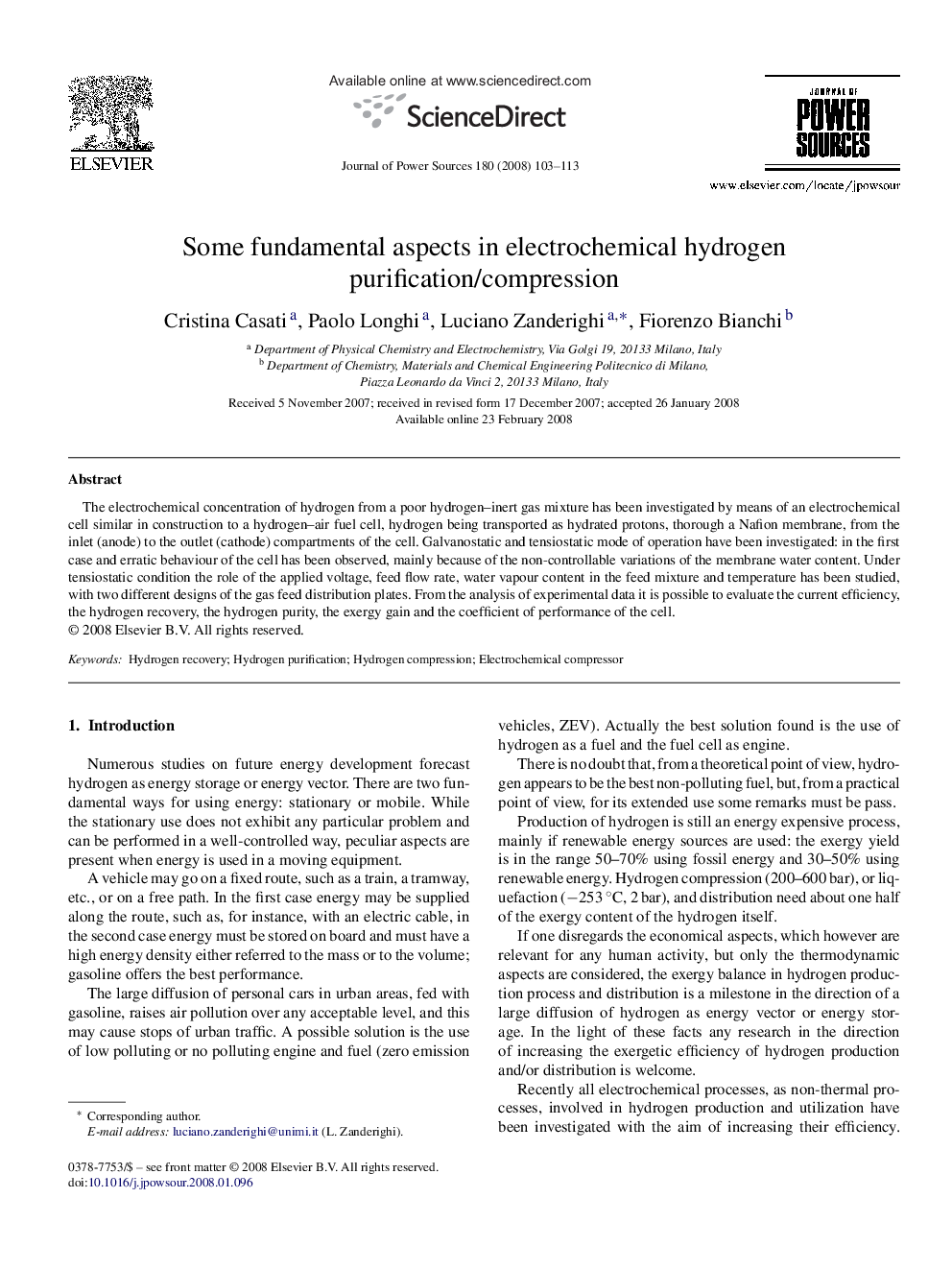 Some fundamental aspects in electrochemical hydrogen purification/compression