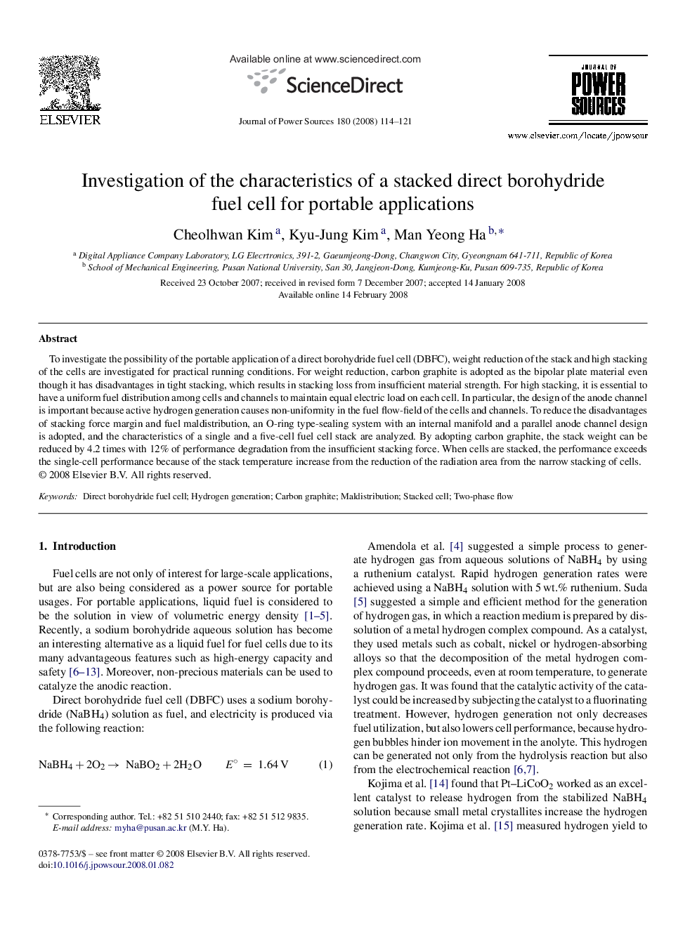 Investigation of the characteristics of a stacked direct borohydride fuel cell for portable applications