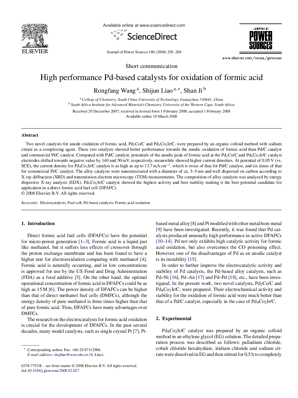 High performance Pd-based catalysts for oxidation of formic acid