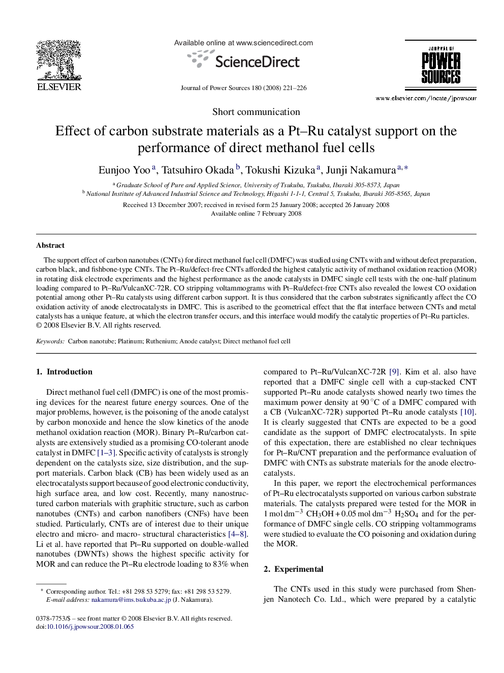 Effect of carbon substrate materials as a Pt–Ru catalyst support on the performance of direct methanol fuel cells