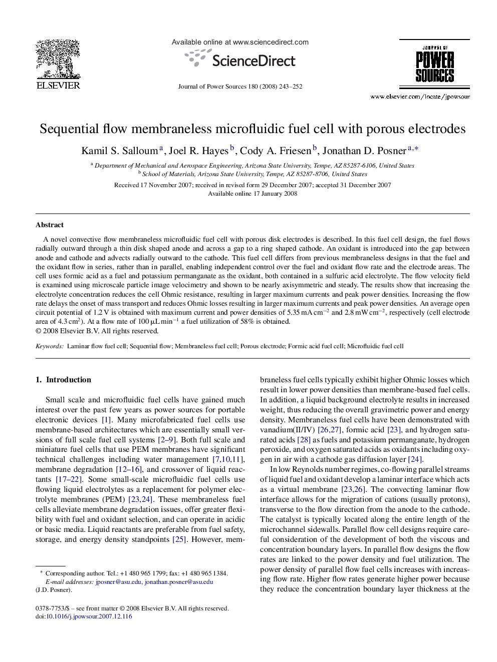 Sequential flow membraneless microfluidic fuel cell with porous electrodes