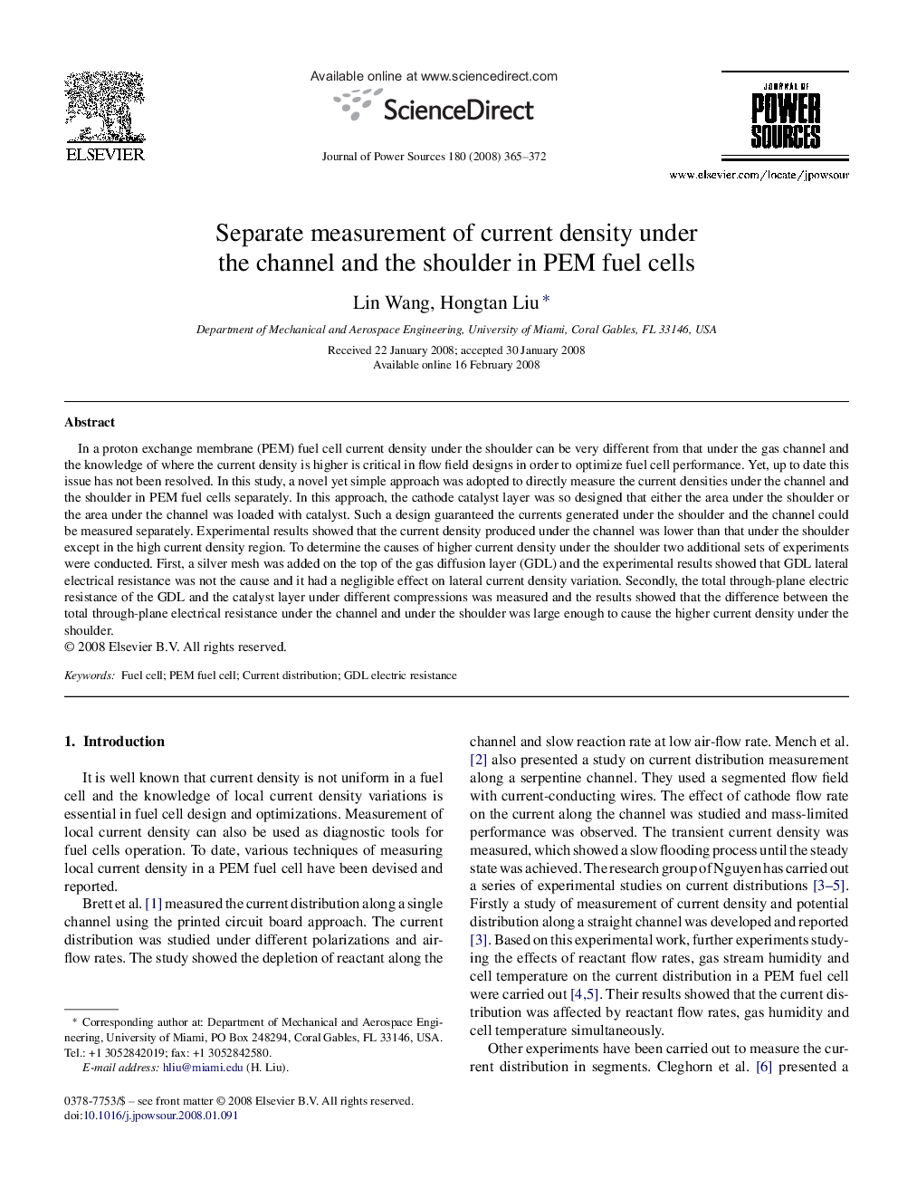 Separate measurement of current density under the channel and the shoulder in PEM fuel cells