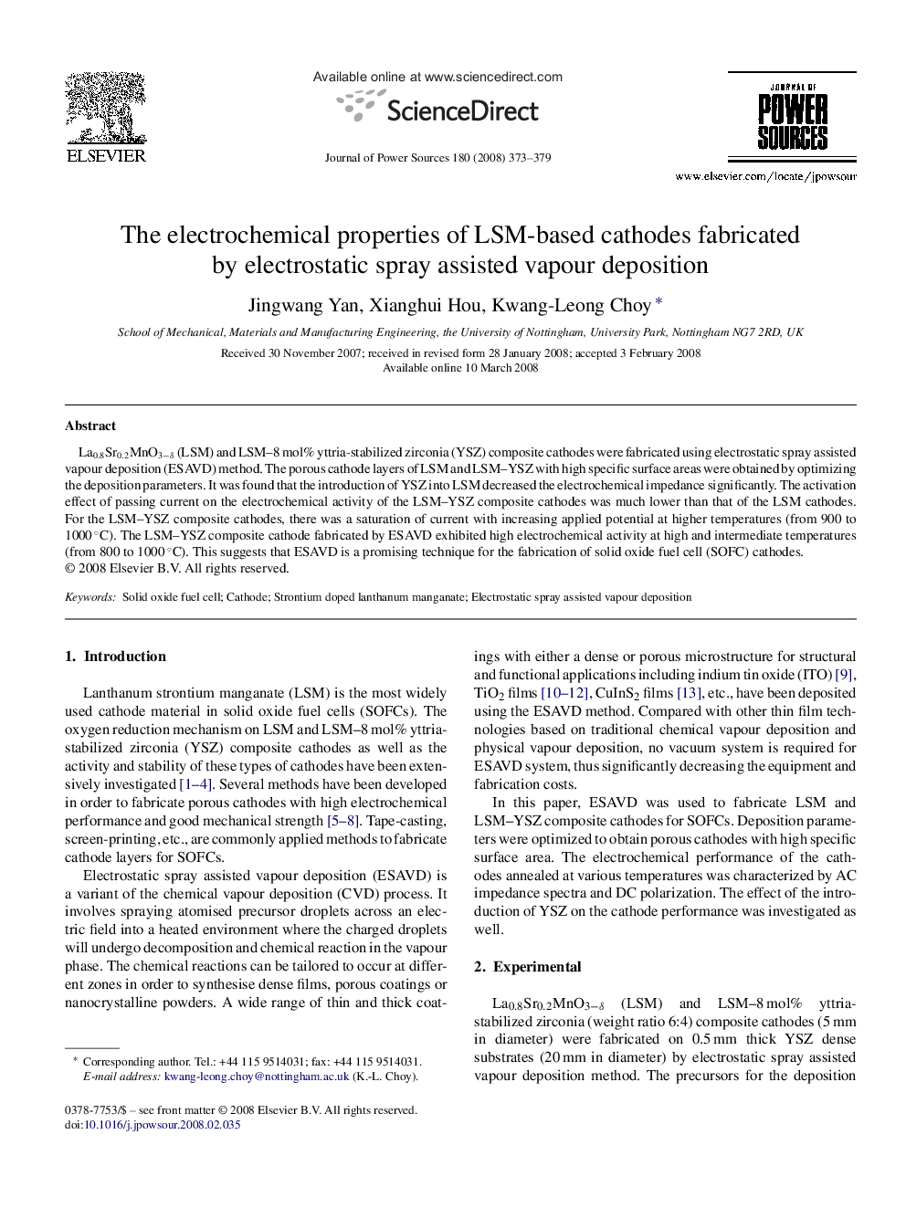 The electrochemical properties of LSM-based cathodes fabricated by electrostatic spray assisted vapour deposition