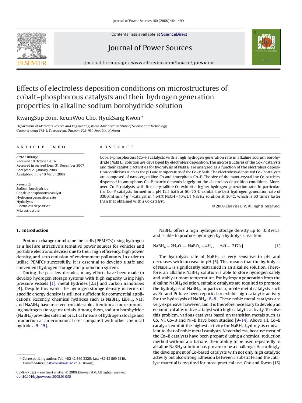 Effects of electroless deposition conditions on microstructures of cobalt–phosphorous catalysts and their hydrogen generation properties in alkaline sodium borohydride solution