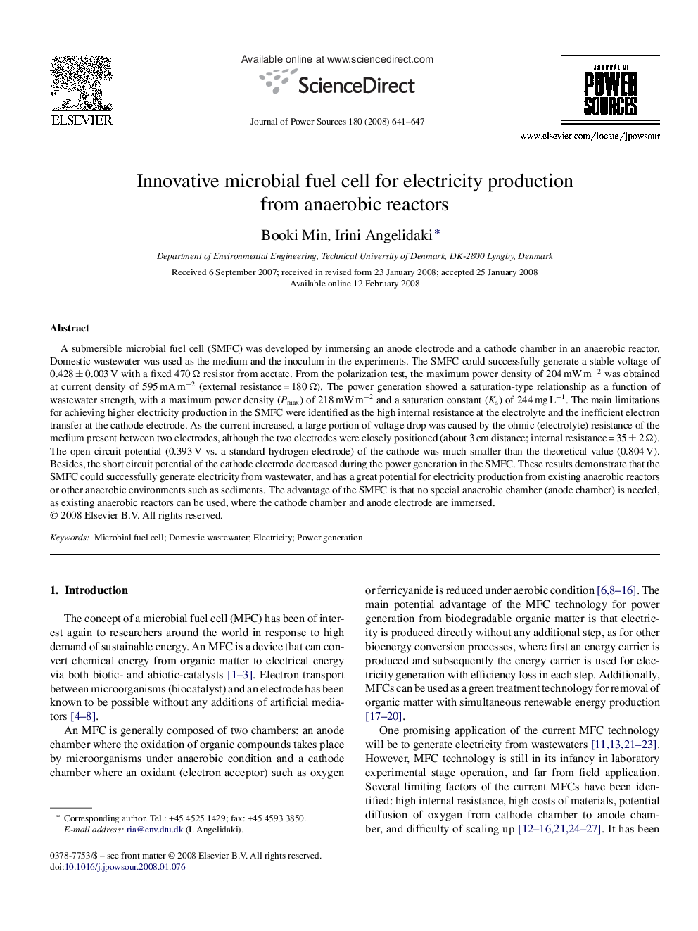 Innovative microbial fuel cell for electricity production from anaerobic reactors