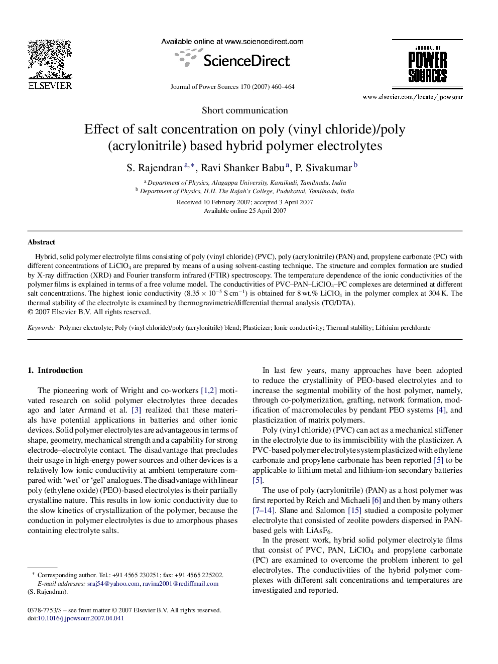 Effect of salt concentration on poly (vinyl chloride)/poly (acrylonitrile) based hybrid polymer electrolytes