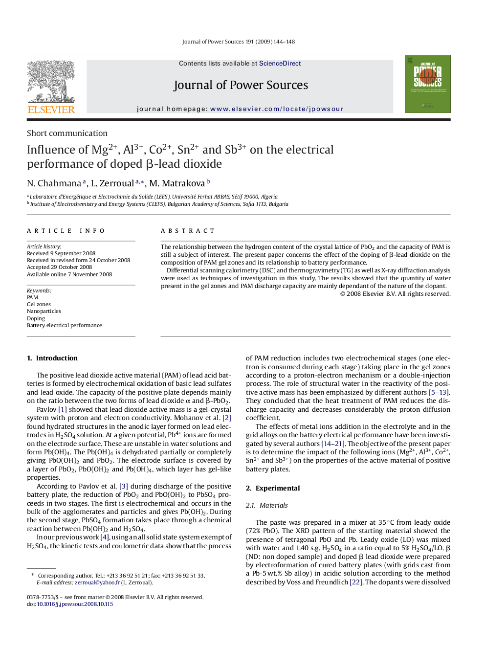 Influence of Mg2+, Al3+, Co2+, Sn2+ and Sb3+ on the electrical performance of doped β-lead dioxide