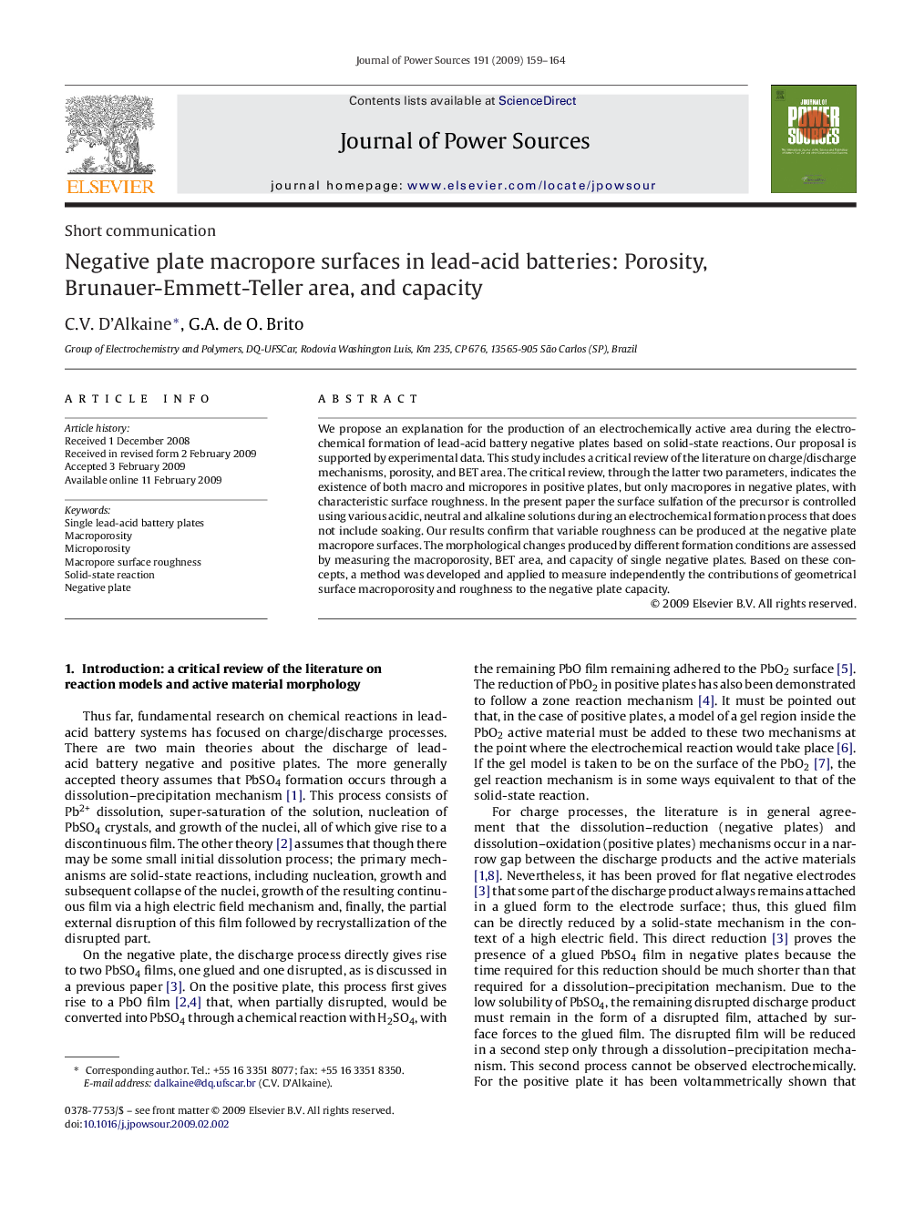 Negative plate macropore surfaces in lead-acid batteries: Porosity, Brunauer-Emmett-Teller area, and capacity