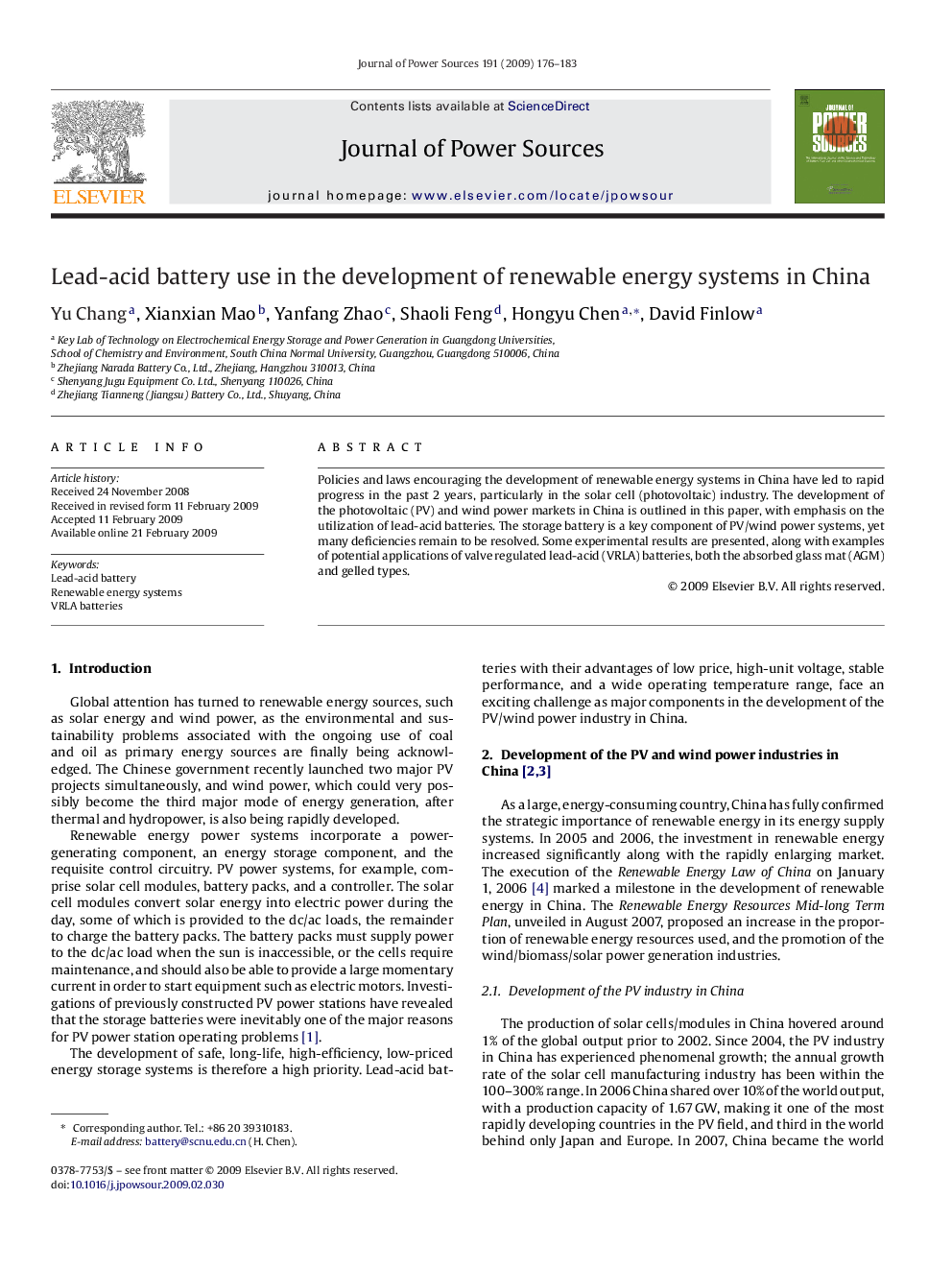 Lead-acid battery use in the development of renewable energy systems in China