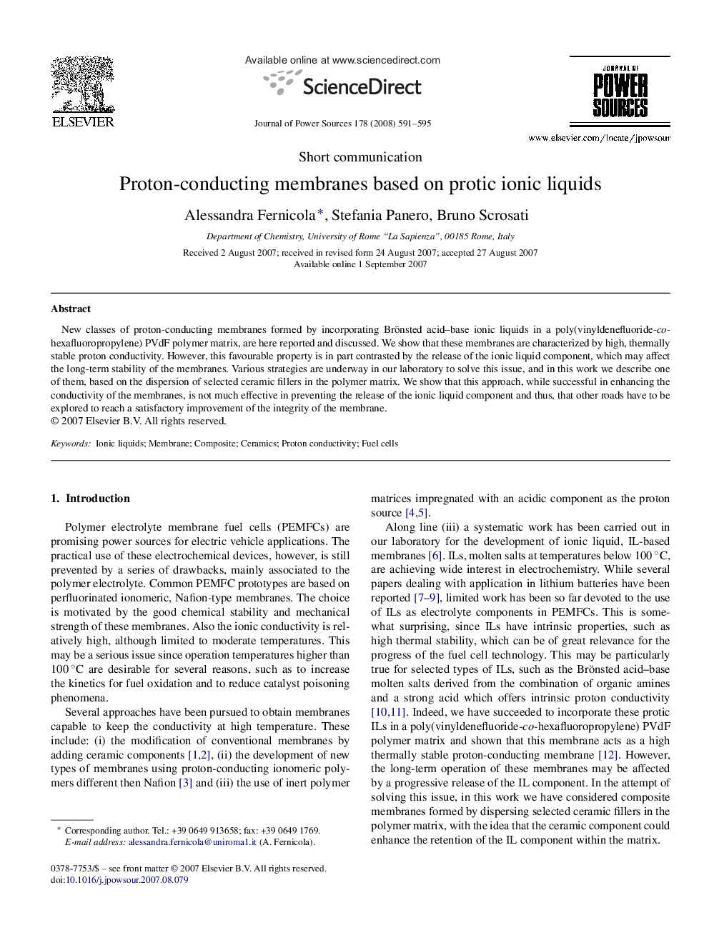 Proton-conducting membranes based on protic ionic liquids