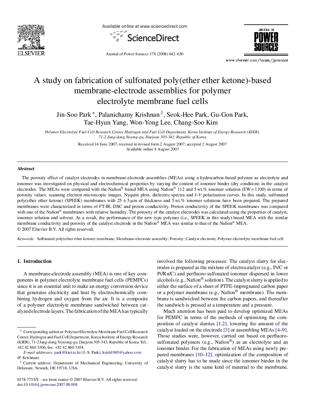 A study on fabrication of sulfonated poly(ether ether ketone)-based membrane-electrode assemblies for polymer electrolyte membrane fuel cells