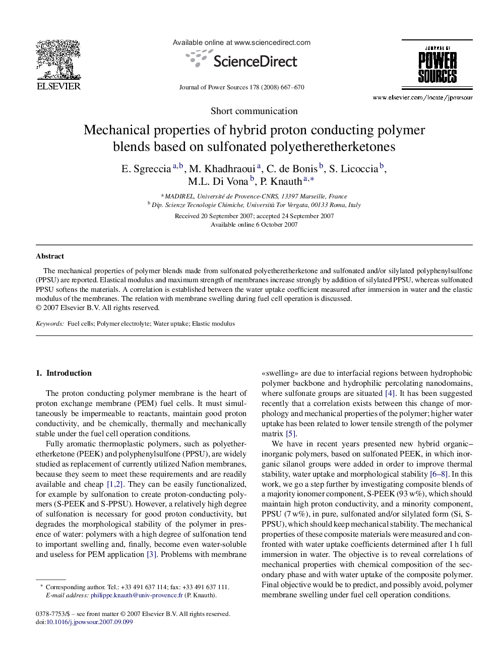 Mechanical properties of hybrid proton conducting polymer blends based on sulfonated polyetheretherketones