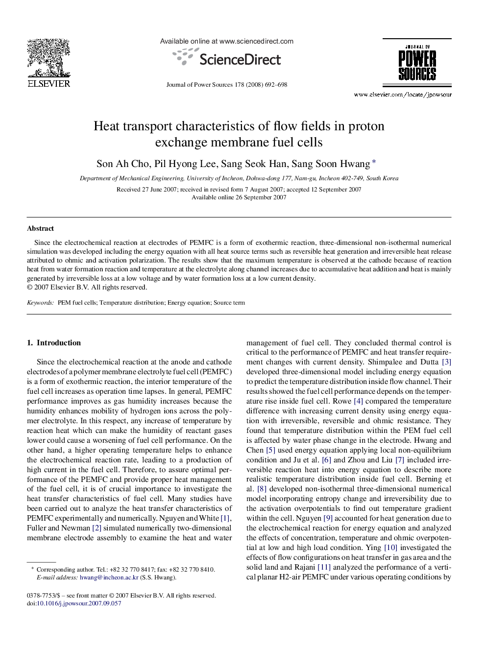 Heat transport characteristics of flow fields in proton exchange membrane fuel cells