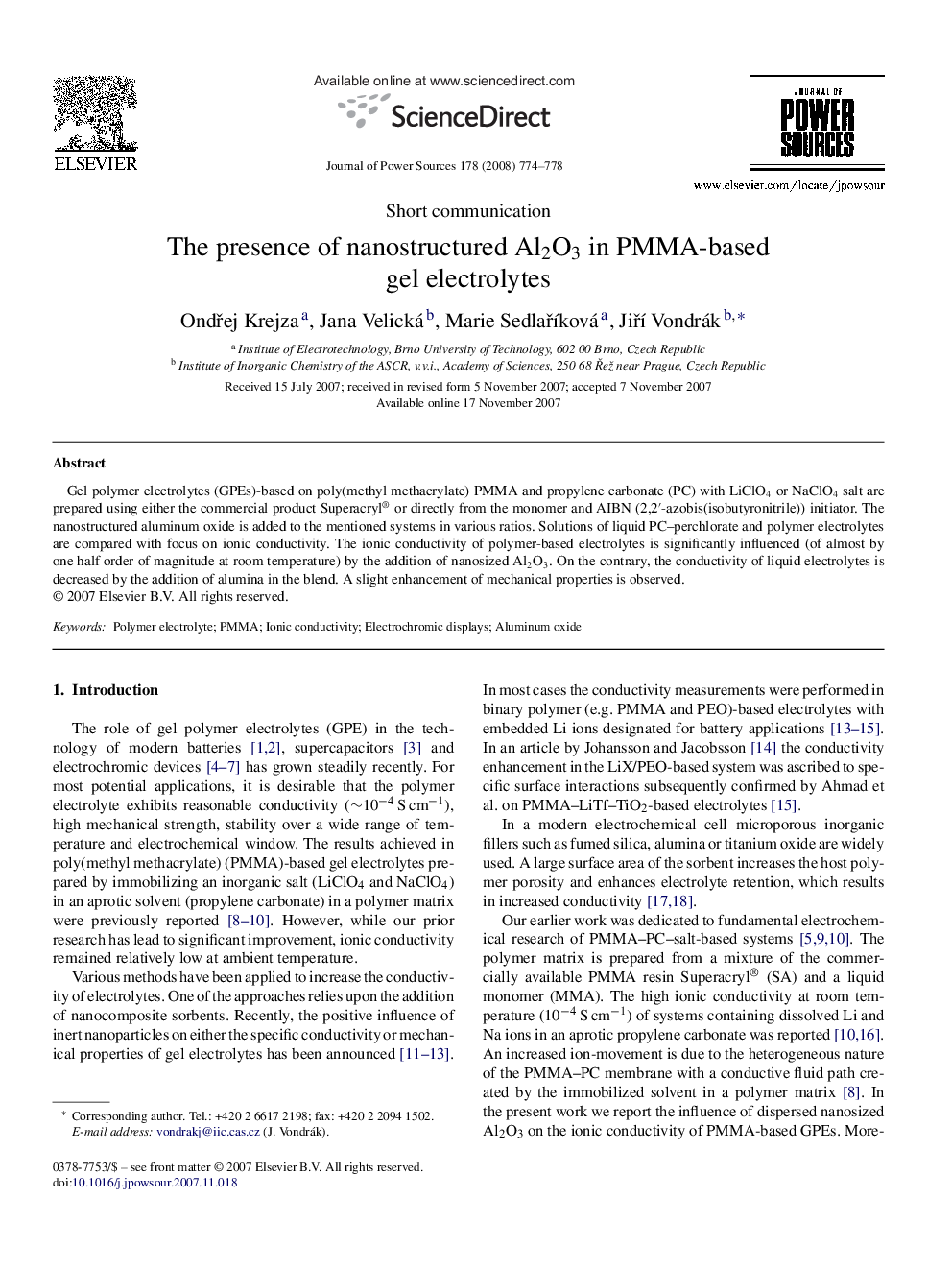 The presence of nanostructured Al2O3 in PMMA-based gel electrolytes