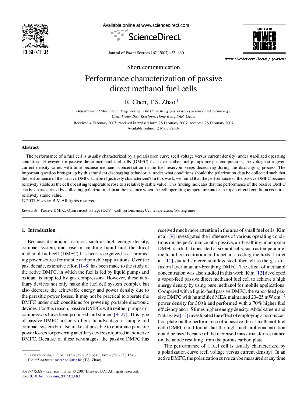 Performance characterization of passive direct methanol fuel cells