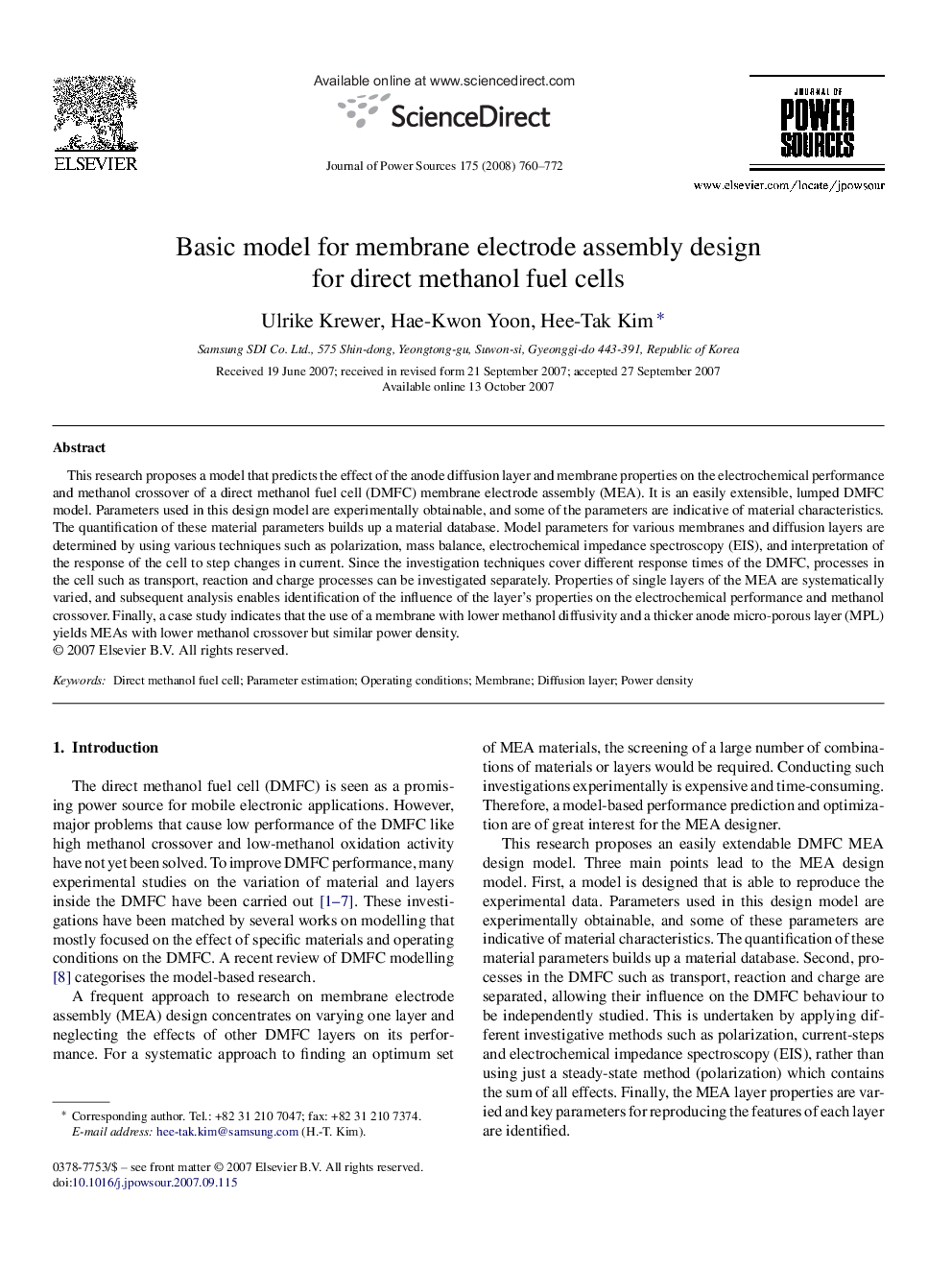 Basic model for membrane electrode assembly design for direct methanol fuel cells