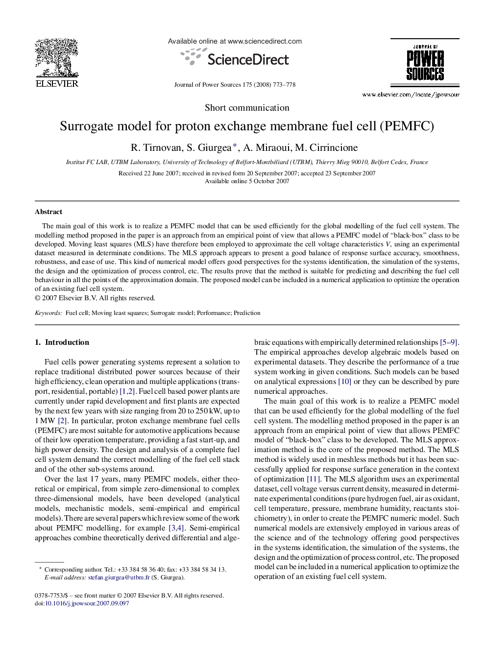 Surrogate model for proton exchange membrane fuel cell (PEMFC)