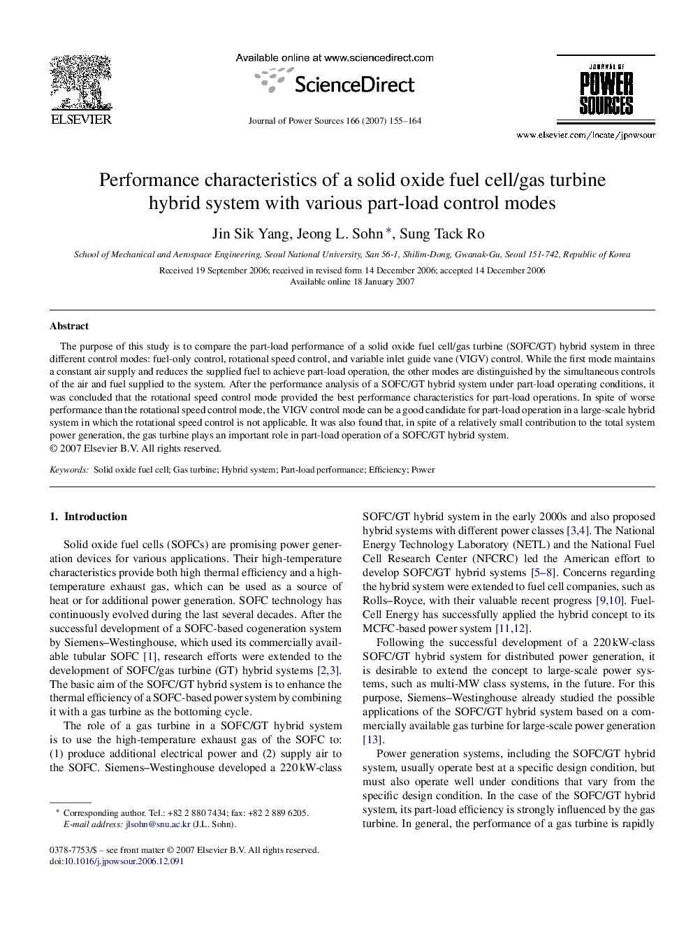 Performance characteristics of a solid oxide fuel cell/gas turbine hybrid system with various part-load control modes