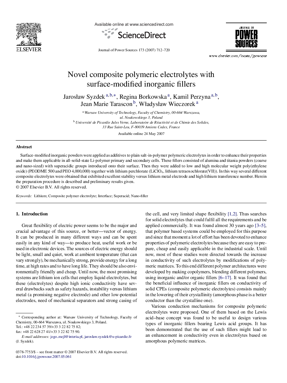 Novel composite polymeric electrolytes with surface-modified inorganic fillers