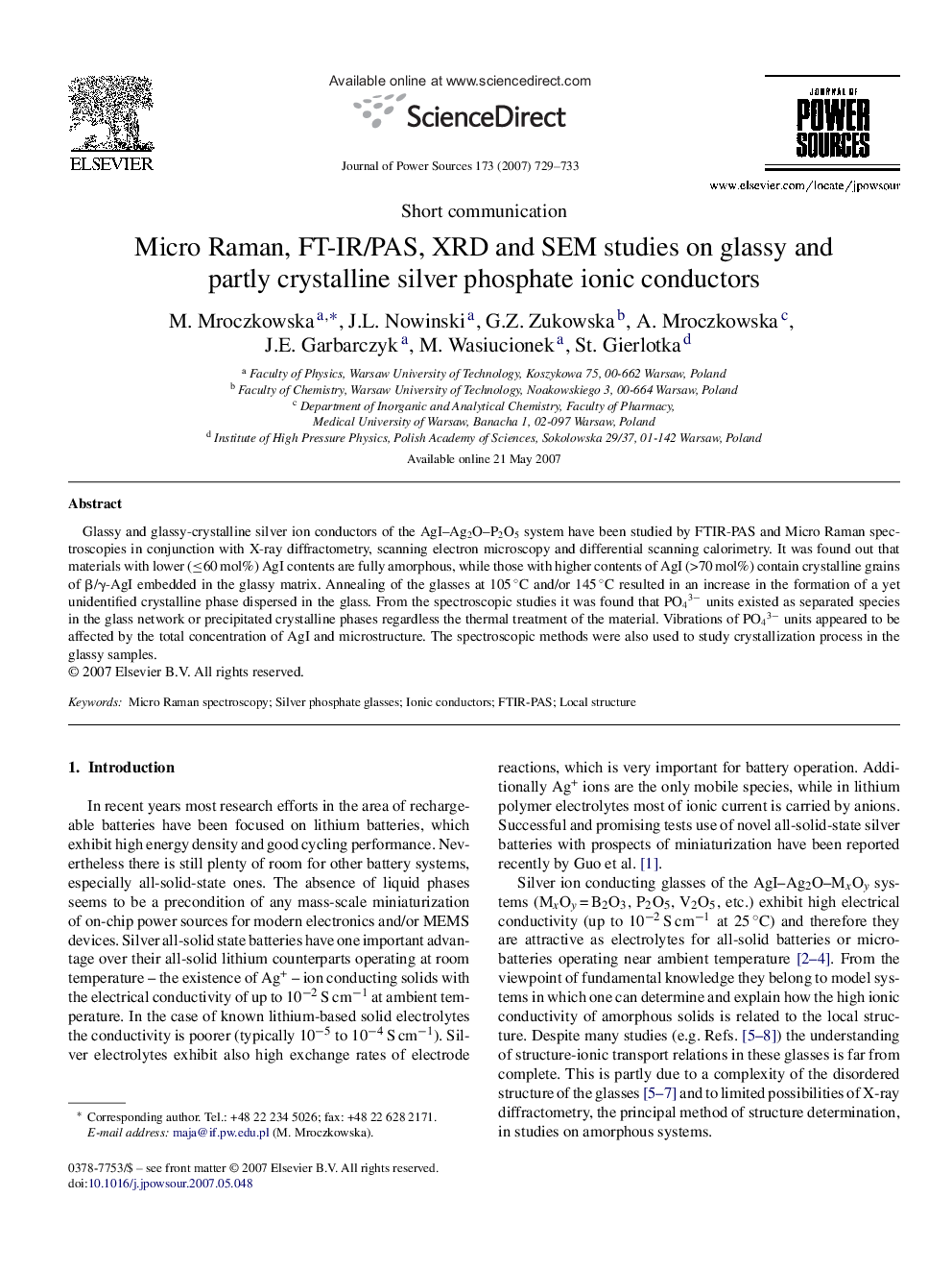 Micro Raman, FT-IR/PAS, XRD and SEM studies on glassy and partly crystalline silver phosphate ionic conductors