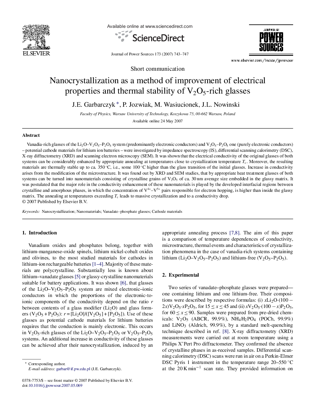 Nanocrystallization as a method of improvement of electrical properties and thermal stability of V2O5-rich glasses