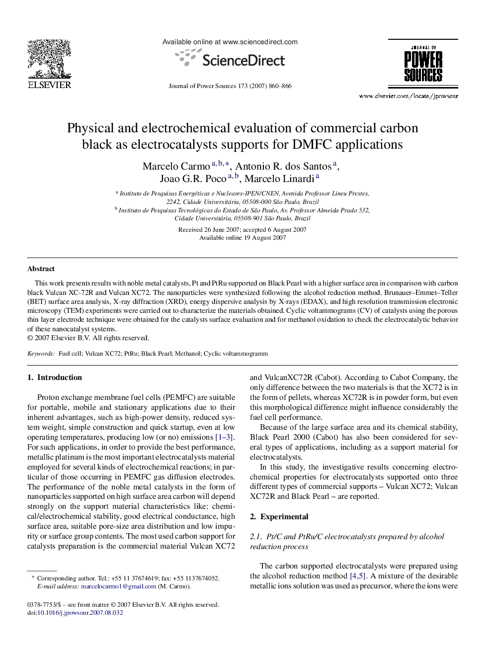 Physical and electrochemical evaluation of commercial carbon black as electrocatalysts supports for DMFC applications