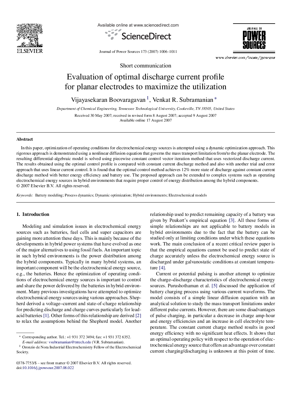 Evaluation of optimal discharge current profile for planar electrodes to maximize the utilization