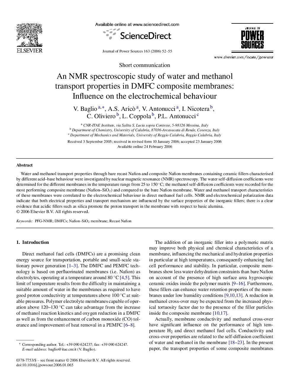 An NMR spectroscopic study of water and methanol transport properties in DMFC composite membranes: Influence on the electrochemical behaviour