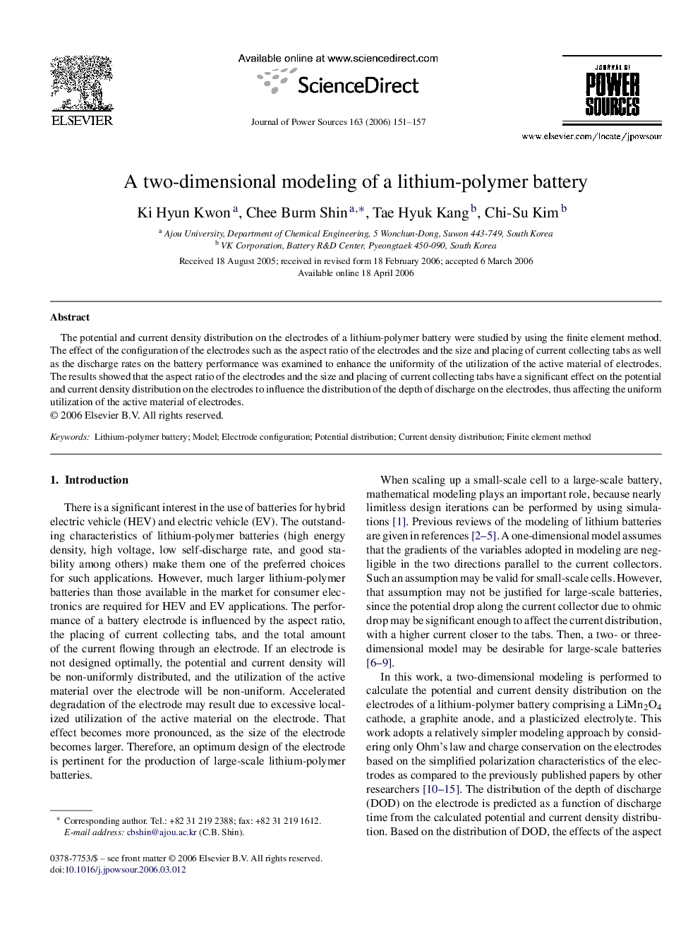 A two-dimensional modeling of a lithium-polymer battery