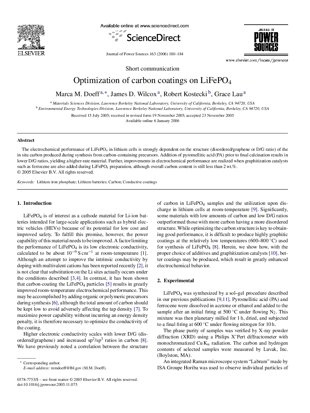 Optimization of carbon coatings on LiFePO4