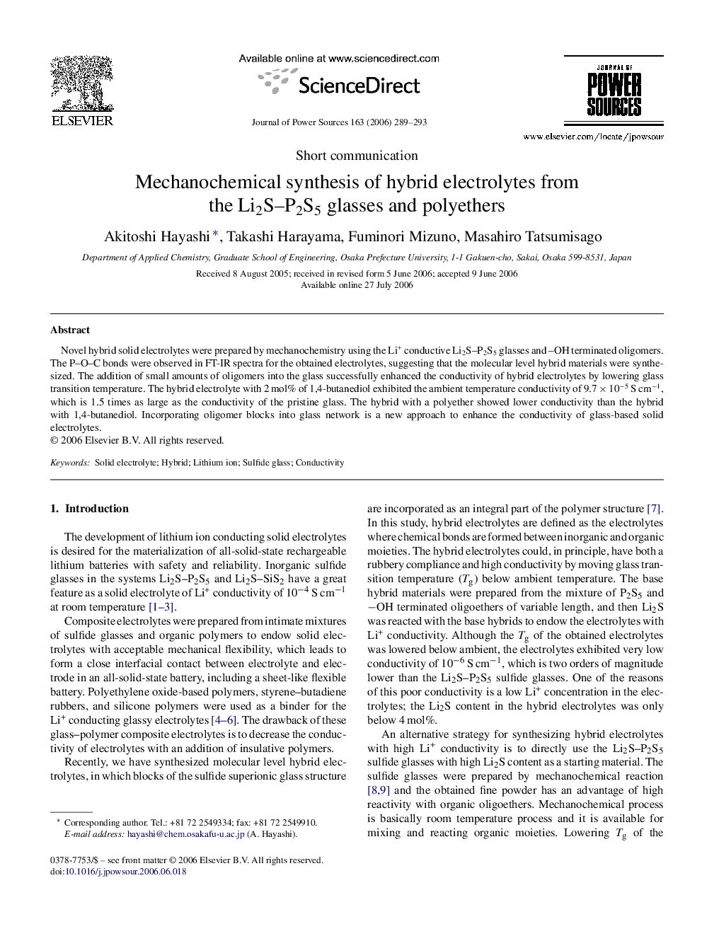 Mechanochemical synthesis of hybrid electrolytes from the Li2S–P2S5 glasses and polyethers