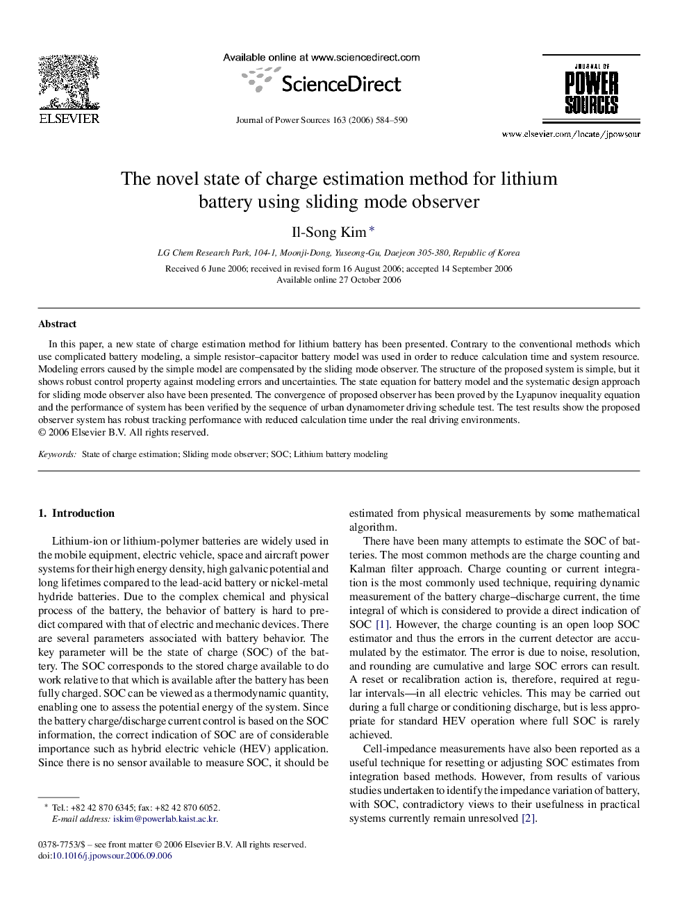 The novel state of charge estimation method for lithium battery using sliding mode observer