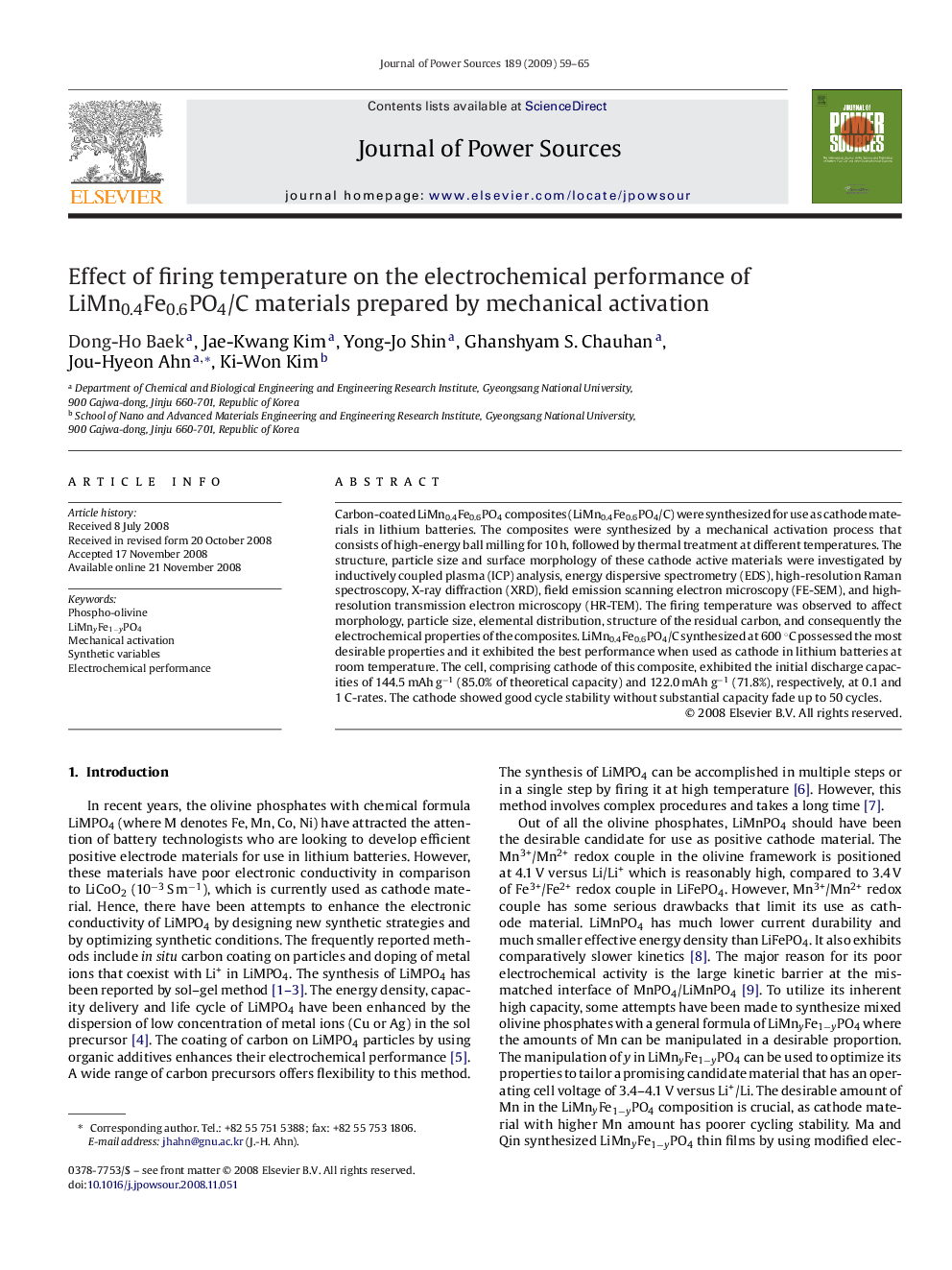 Effect of firing temperature on the electrochemical performance of LiMn0.4Fe0.6PO4/C materials prepared by mechanical activation