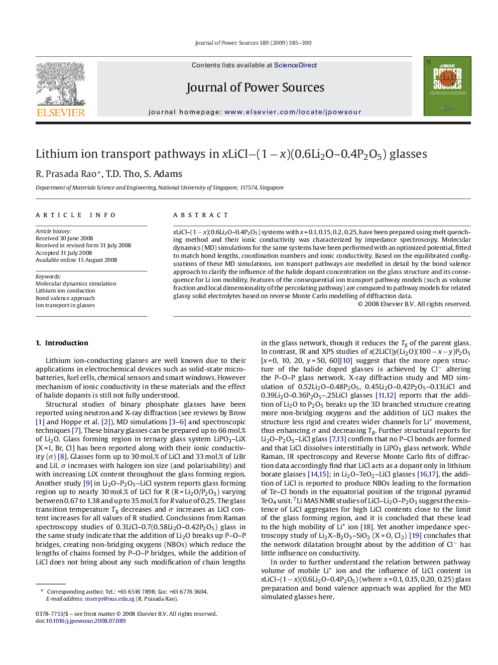 Lithium ion transport pathways in xLiCl−(1 − x)(0.6Li2O–0.4P2O5) glasses