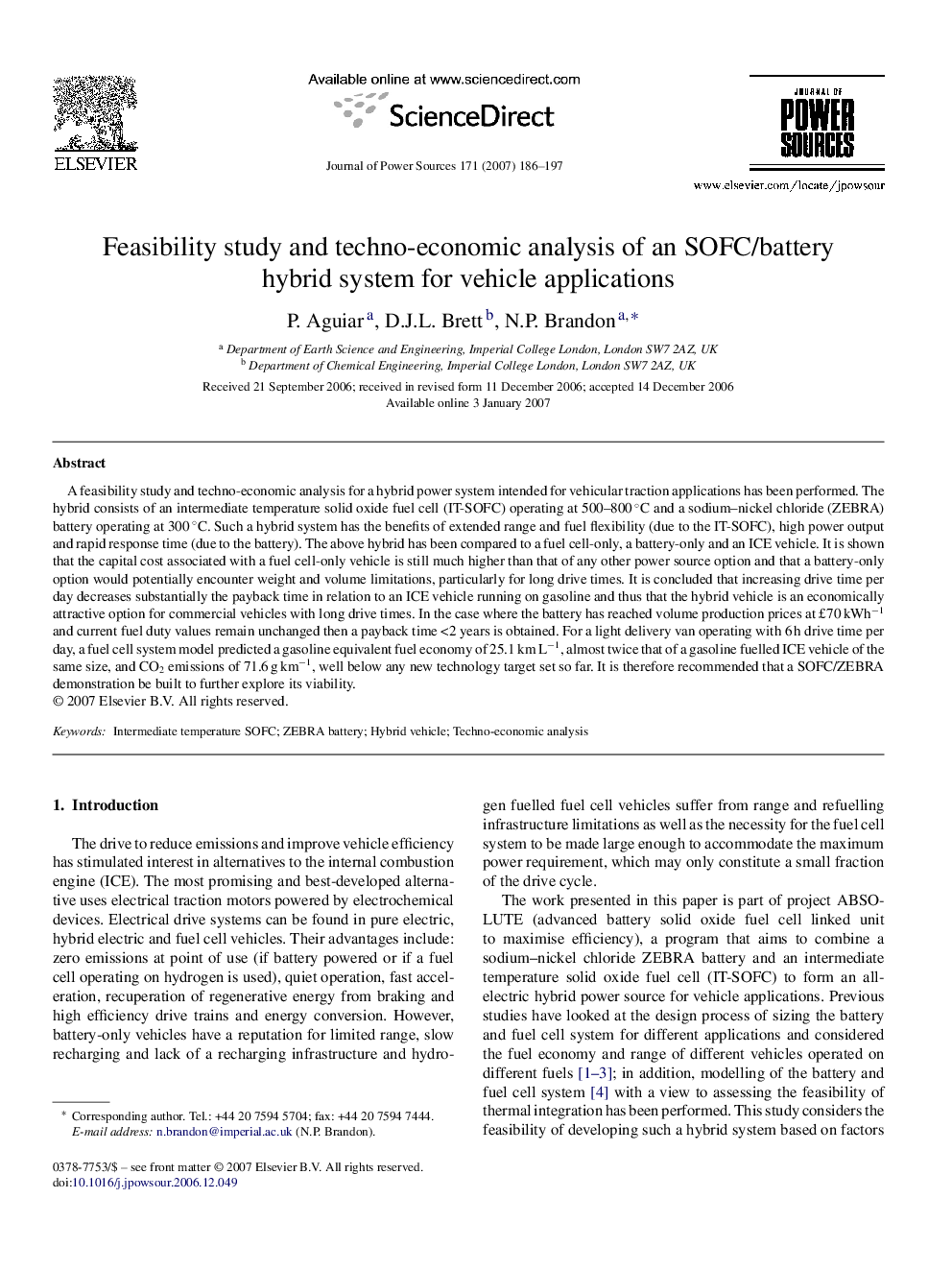 Feasibility study and techno-economic analysis of an SOFC/battery hybrid system for vehicle applications