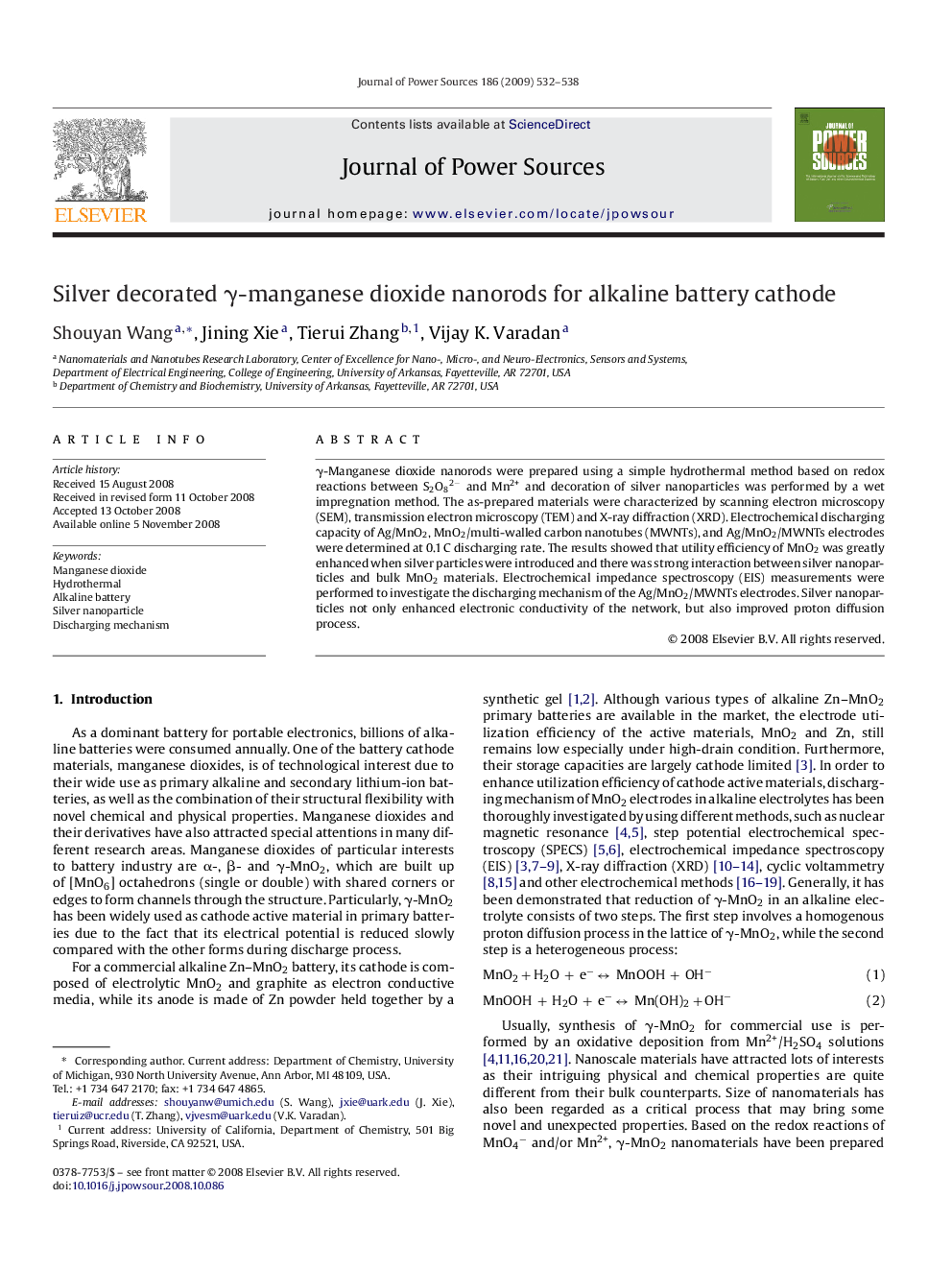 Silver decorated γ-manganese dioxide nanorods for alkaline battery cathode