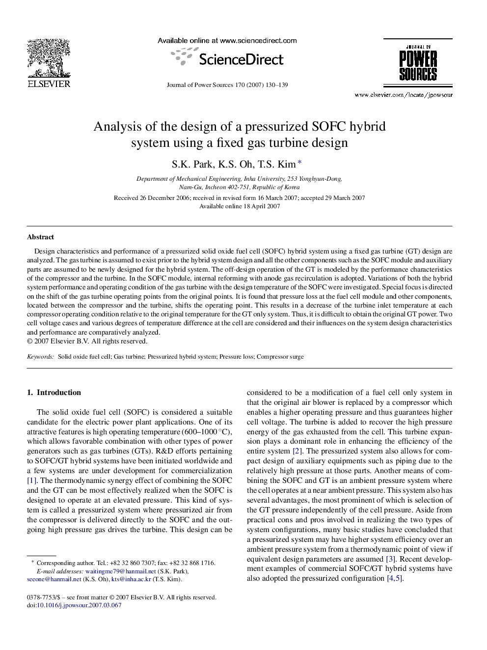 Analysis of the design of a pressurized SOFC hybrid system using a fixed gas turbine design