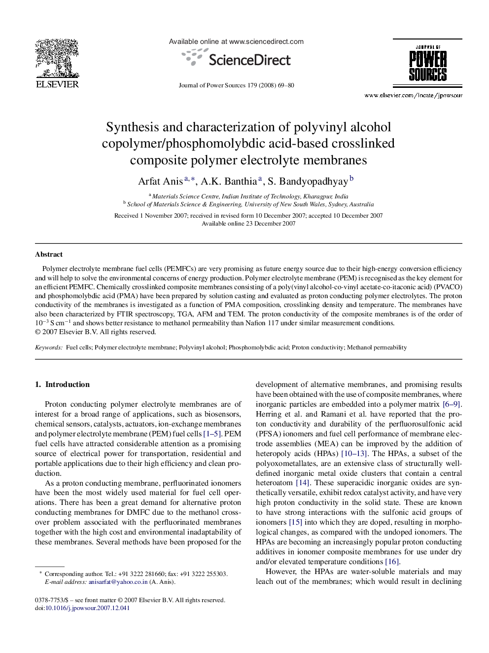 Synthesis and characterization of polyvinyl alcohol copolymer/phosphomolybdic acid-based crosslinked composite polymer electrolyte membranes