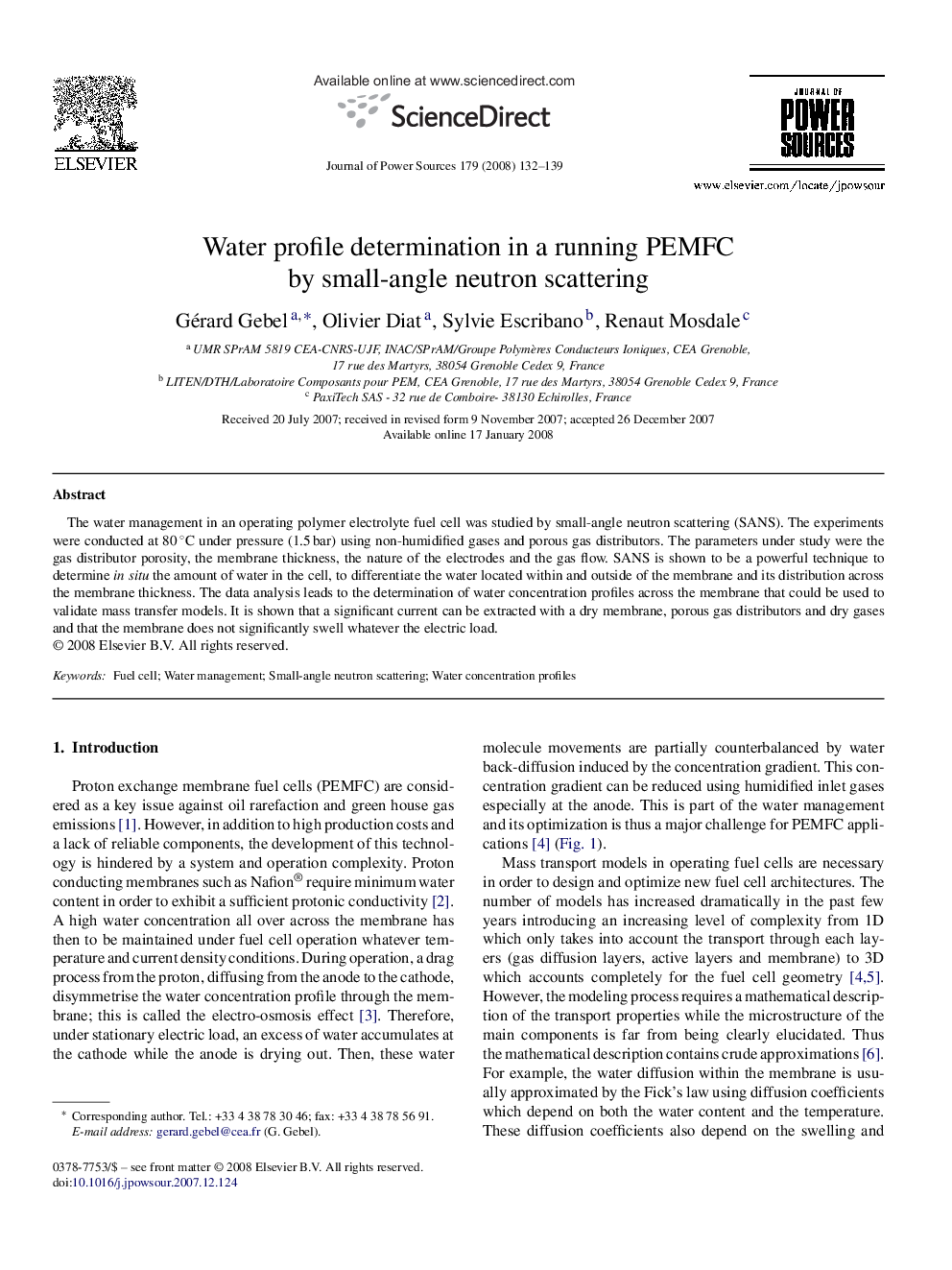 Water profile determination in a running PEMFC by small-angle neutron scattering